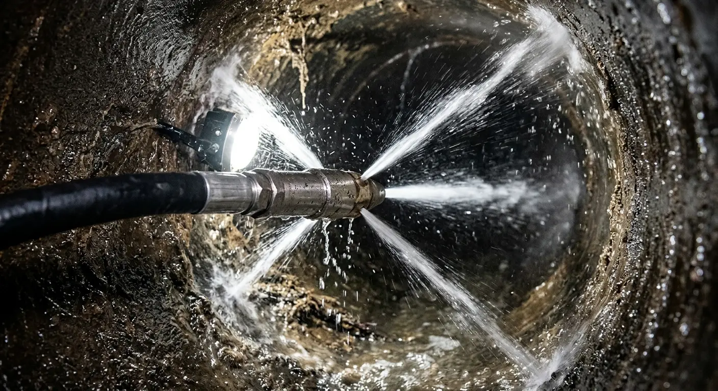 High-pressure hydro jetting nozzle cleaning sewer pipe for Storm Drain Cleaning in St. Johns